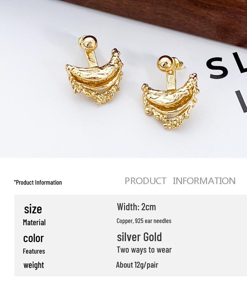 Irregular Crescent Moon Boat Earrings: European American Design, Detachable Two-Way Wear, Retro Lava Studs for Women.