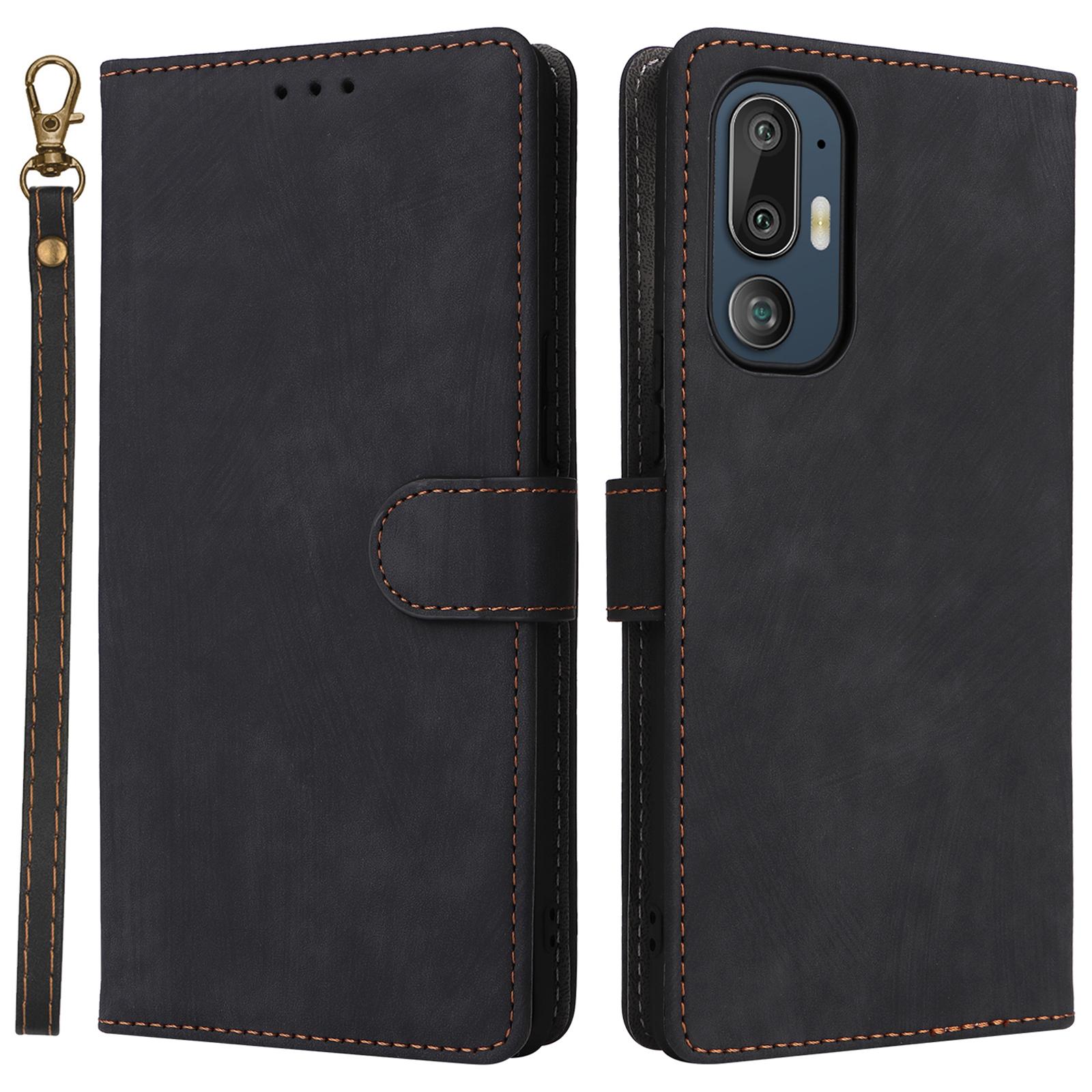 

Для HTC U24 Pro 5G чехол RFID блокирующий кошелек кожаный чехол для телефона с ремешком Black