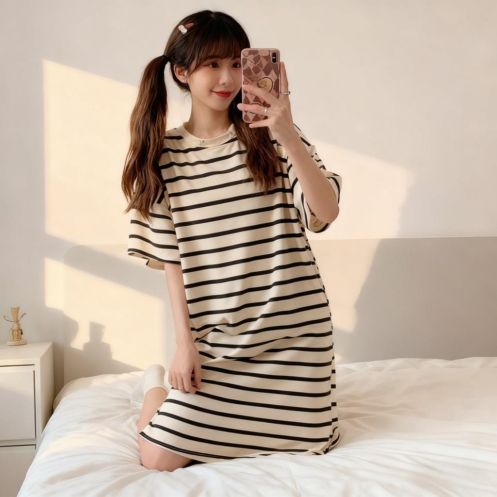 Girls' Summer, Spring and Autumn Short-sleeved Home Wear with Cute Cartoon Designs and Loose Style Pajamas and Nightgowns