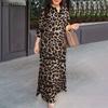 ZANZEA Women Casual Turn Down Collar Long Sleeve Leopard Print Dress