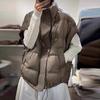 Fashion Zipper Design Women Sleeveless Casual Stand Collar White Duck Down Vest Female Loose Warm Waistcoat