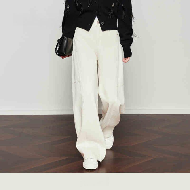 Women s Autumn White Lyocell Tencel Jeans: Loose, Stylish Old Money Banana Pants S белый