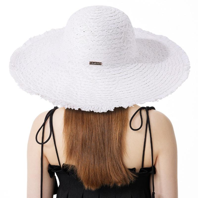 New solid color woven straw hat big brim rough edge beach hat vacation sun hat sun protection sun hat