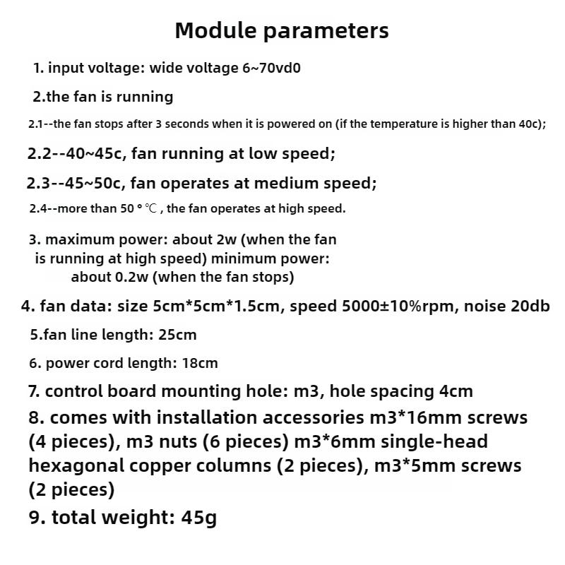 Input 6-70VDC Cooling Fan Intelligent Temperature Control Management Module, Chassis Cooling Plate, Three-speed Adjustment