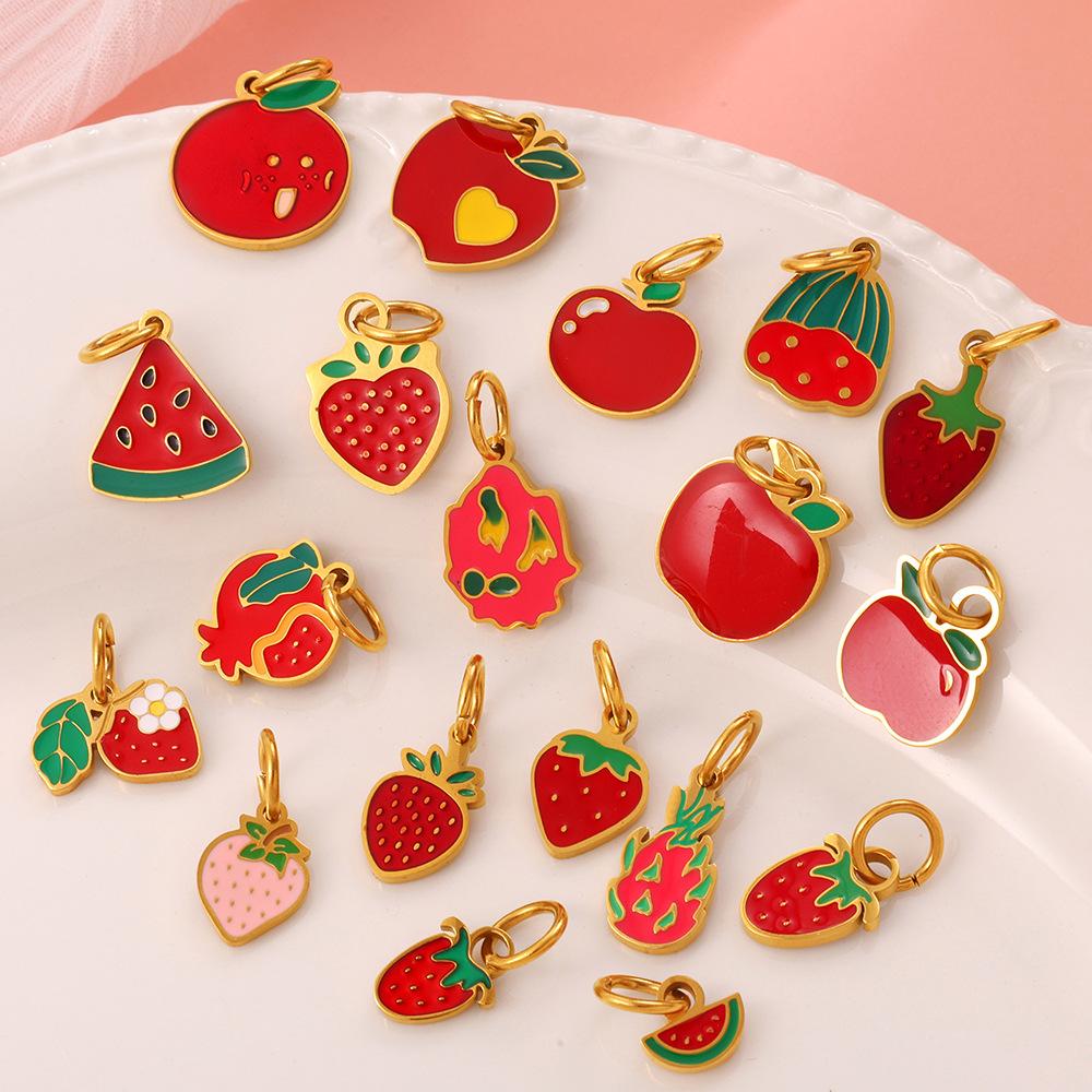 2026 Creative Simple and Versatile New Small Fresh Pendant Colored Dripping Strawberry Apple Cute Pendant Female