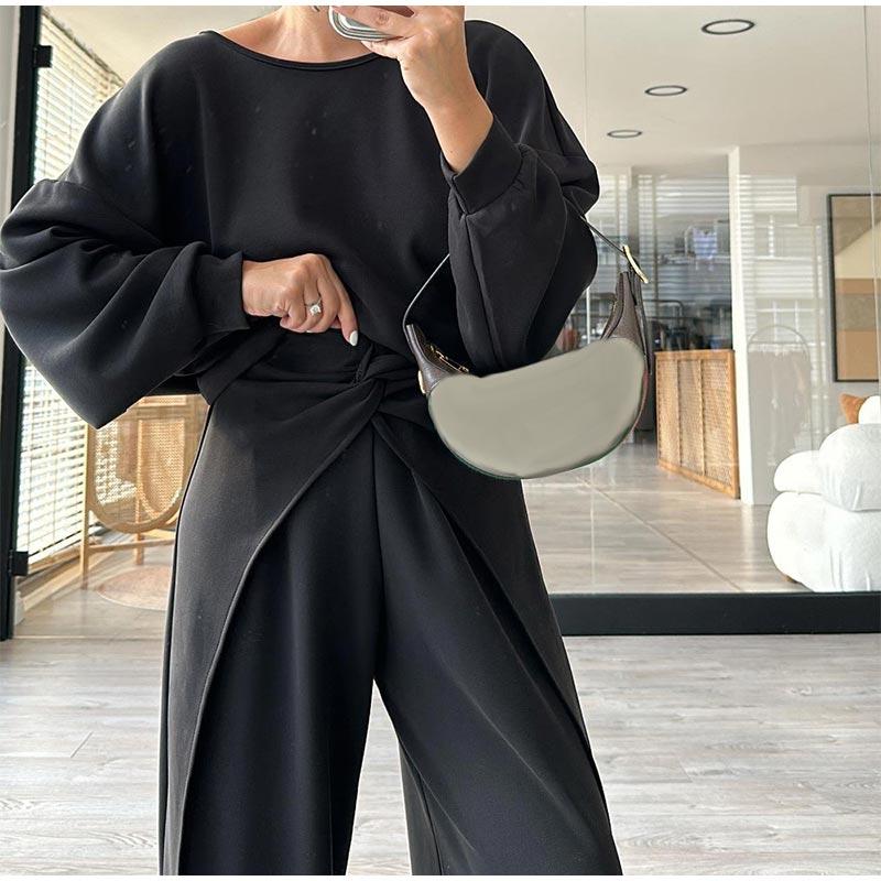 2025 Frühling Neu Strickstoff Neckholder Einfarbig Pullover Sweatshirt Hose Anzug