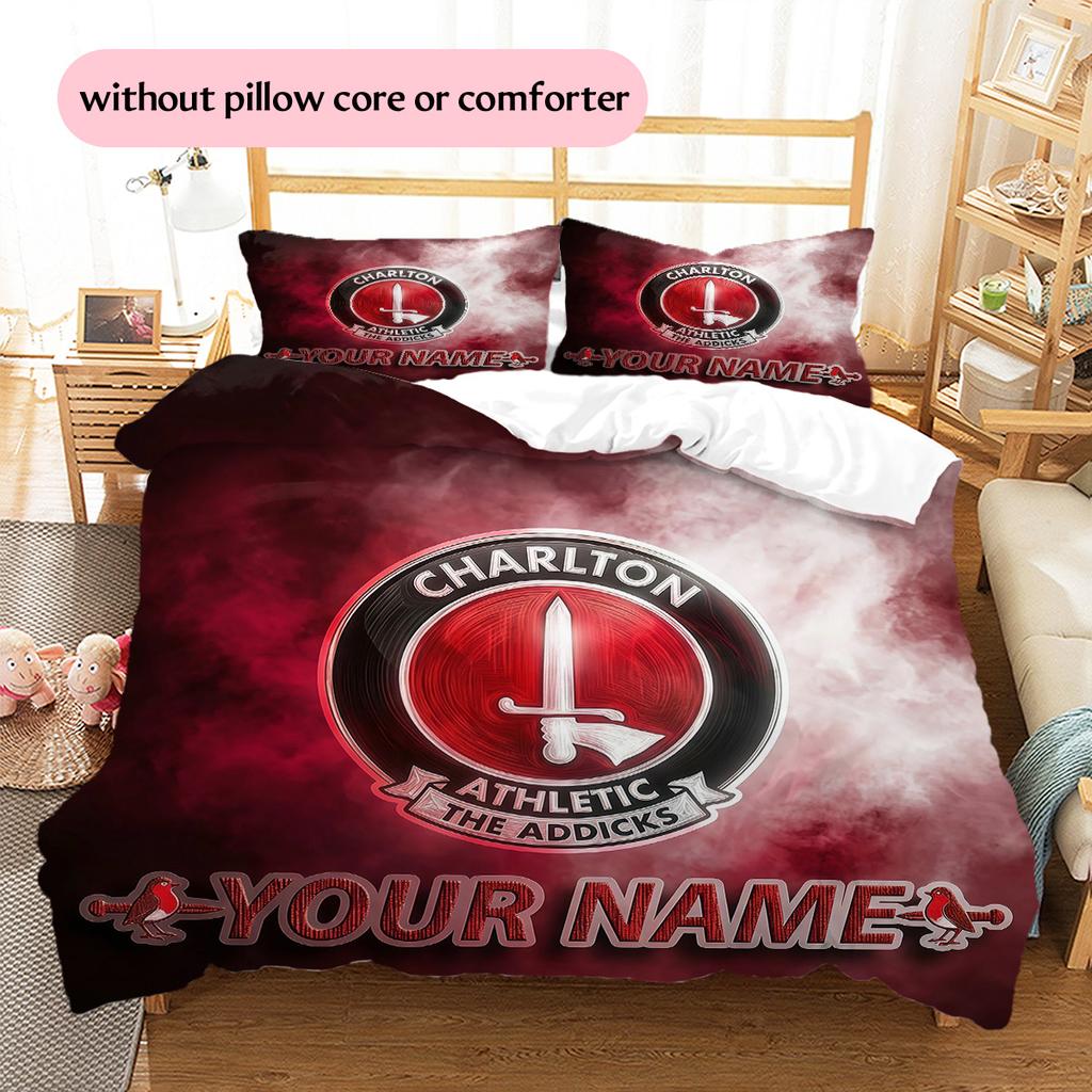 Custom Name Charlton Athletic Pattern Bedding Quilt Set Home Decoration Gift (1 * duvet cover + 2 * pillowcase without core)