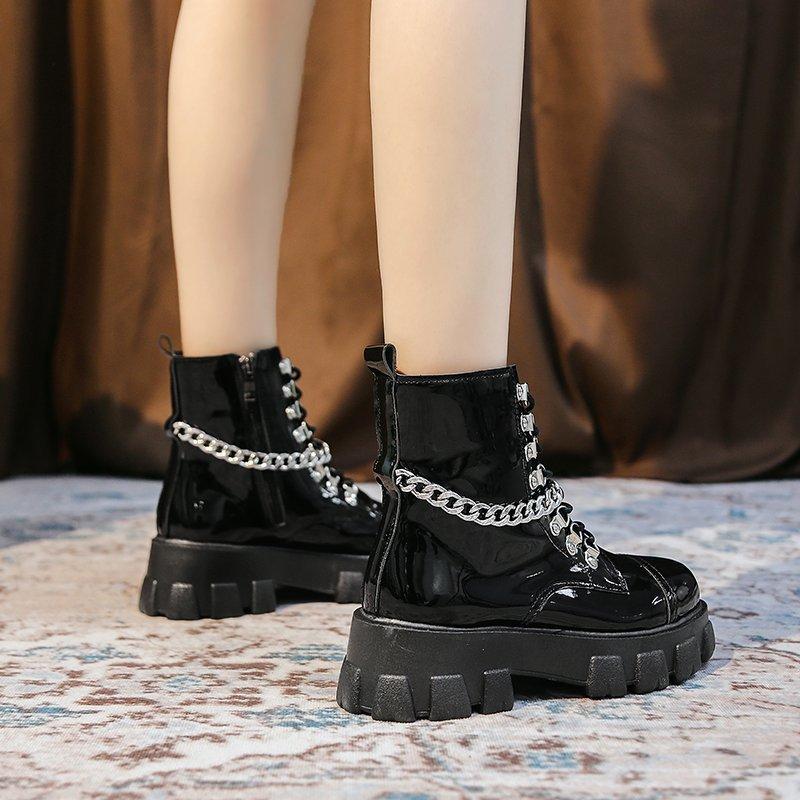 Модная обувь женские ботильоны с круглым носком панк-ботинки на толстой подошве удобные — фото 4