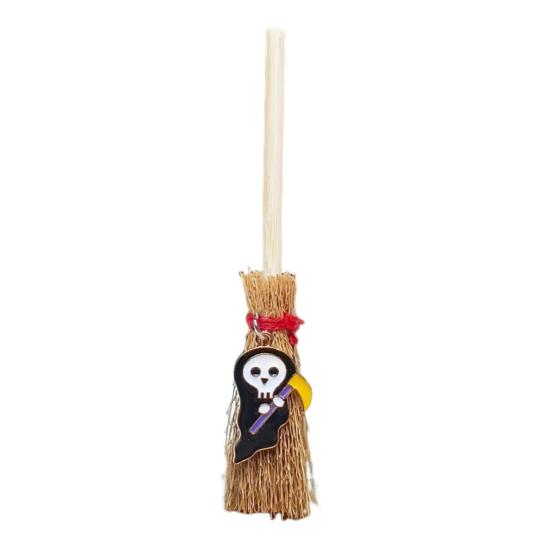 Mini Witch Broom Car Pendant Wooden Halloween Ornament for Rearview Mirror 1:6/1:12 Miniature Doll Houses Scale Accessory