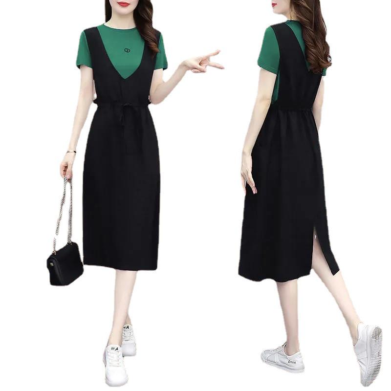 2022 Europäisches Sommer Trägerkleid: Lässig, Figurbetont, Mittellanger Zweiteiler-Rock