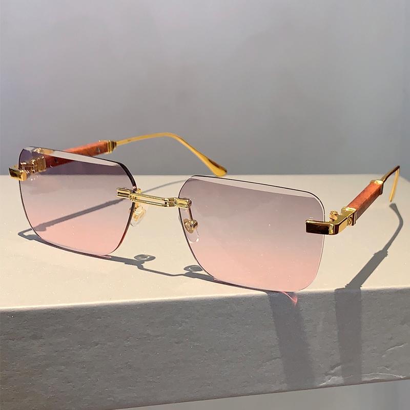 Rimless Rectangle Sunglasses Men Stylish Vintage Gradient Ocean Lenses Eyewear  New Trendy Brand Design Women Shades