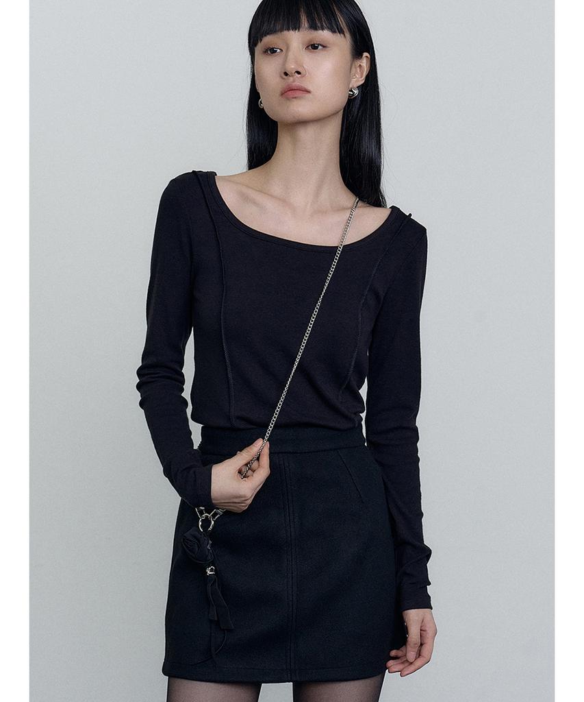 MAKE A TOAST Angora Long Sleeve T-Shirt Black Mbefto008Bk