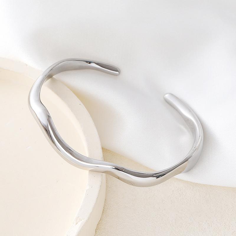 New Wave Irregular Titanium Steel Open Bangle - Stylish, Non-fading Stainless Steel Bracelet