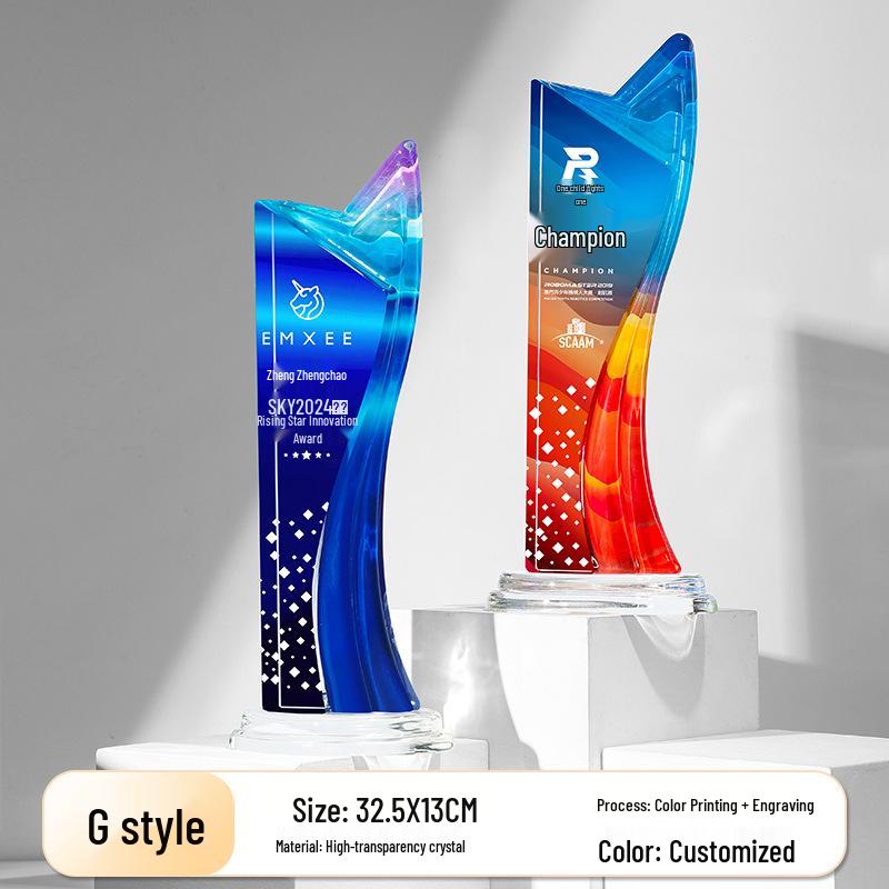 Five-Pointed Star Crystal Trophy: Full-Color Print for Outstanding Team & Employee Recognition at Annual Meeting Events
