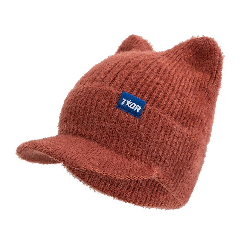 Pălărie de iarnă pentru femei, culori caramele, cu boruri, pălărie tricotată de blană artificială, pălării moale, șapcă de stradă pentru femei