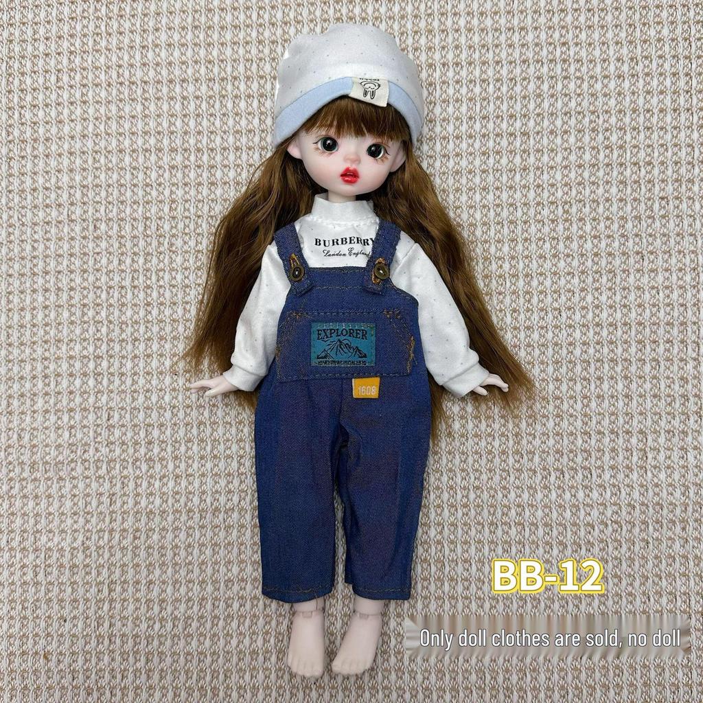 30cm BJD Doll Clothes Set: Sweet & Trendy Casual Overalls for Chubby Body & Ghost Dolls
