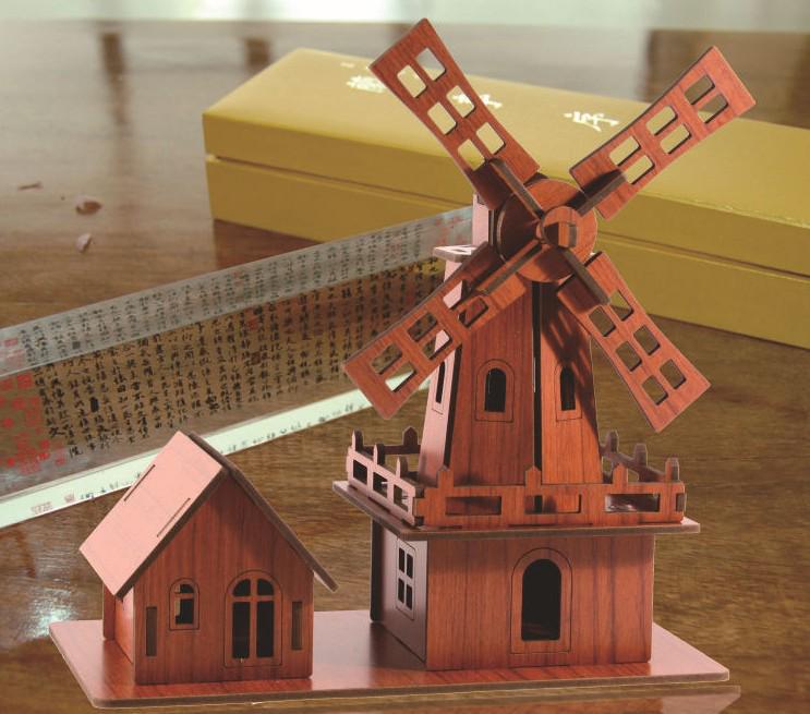 Breathe Fresh Air Dutch Windmill Wooden 3D Puzzle Model Toy Ornament