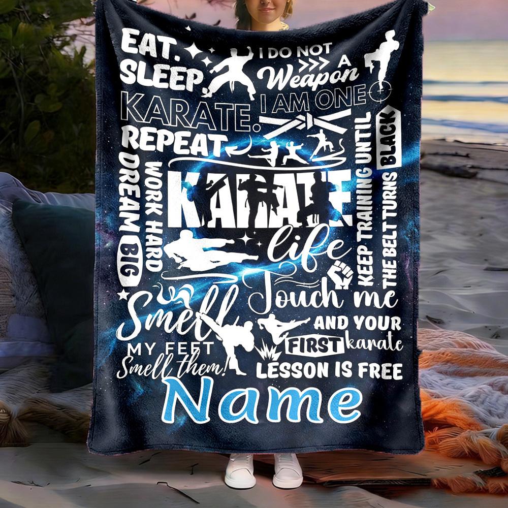 Karate Life Customize Your Name Outdoor Blanket Comfortable Soft Lightweight Allseason Multipurpose Blanket For Travel Camping Picnics Sofa Office Bed