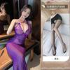 Sexy lingerie sexy perspective long dress female deep v suspender flirting seduction bed dating pure lust passion