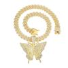 Unisex Butterfly Pendant Cuban Chain: Hip Hop Style Alloy Necklace with Full Diamond Design