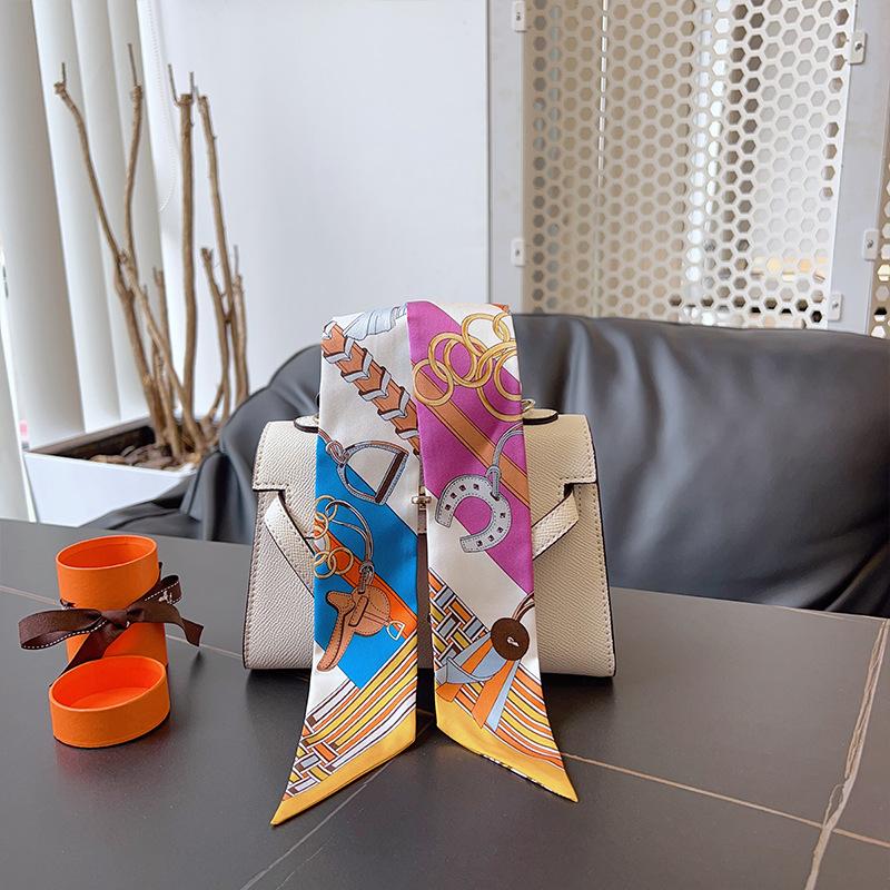 New ins wind reins small silk scarf decorative printing wrapping bag handle slender silk DIY handmade headband