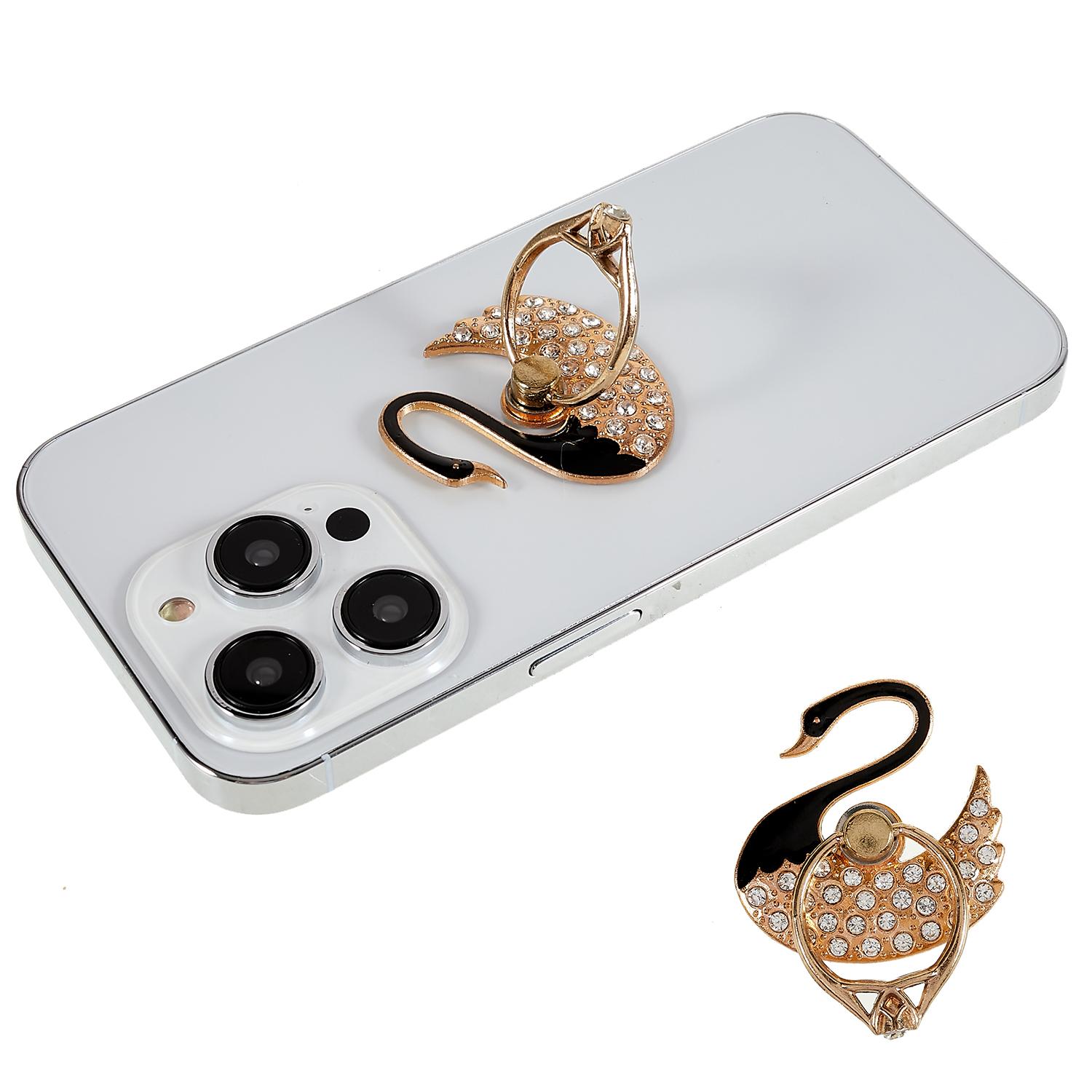 

Swan Glitter Bling Phone Ring Holder Phone Ring Grip Rhinestone Stand Finger Kickstand Metal Back Grip Black
