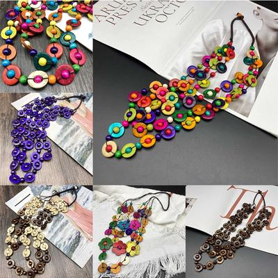 Sweater Chain Three-Layer Beaded Necklace Wooden Bohemian Style Accessories Necklace