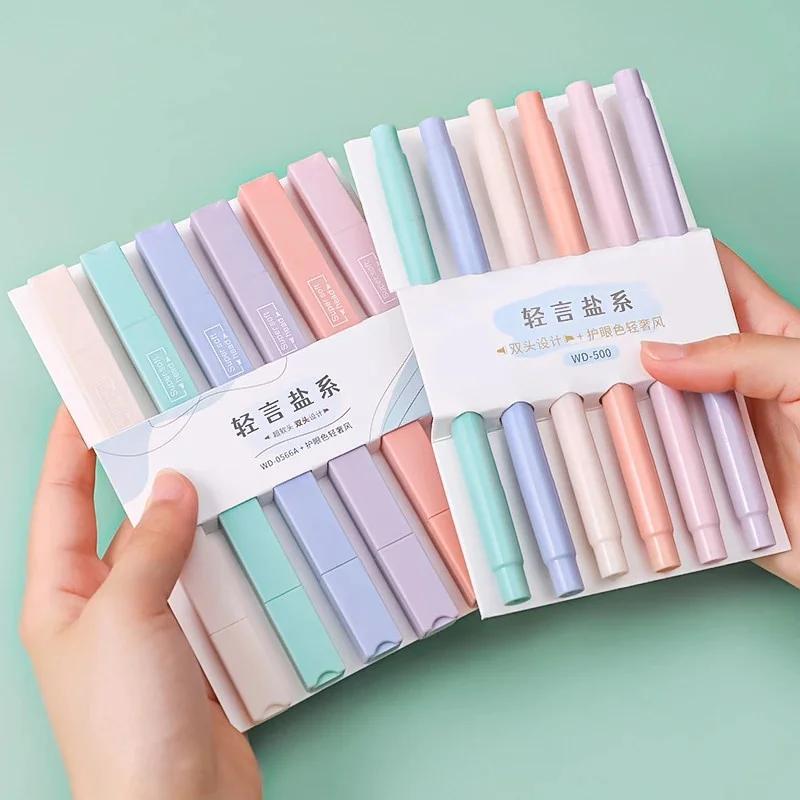 6Pcs Super Soft Double Head Color Marker Highlighter Pen Multi Mild Colors Protect Eye Spot Liner Office School Supplies