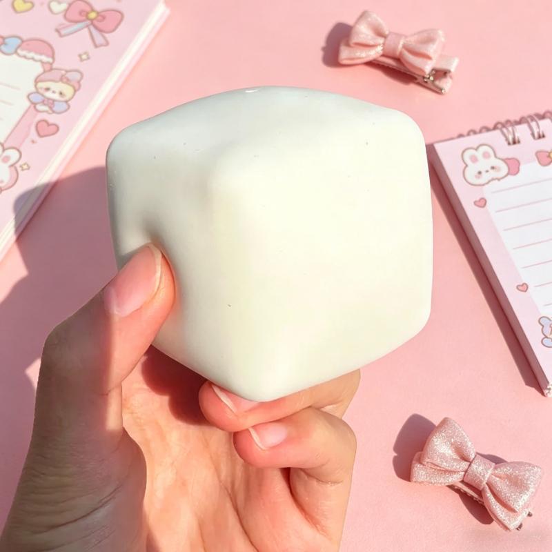Soft Squishy Milk White Tofu Squeeze Toy Cute White Square Sensory Stress Relief Fidget Toys Dough Ball Gifts For Adults Gift