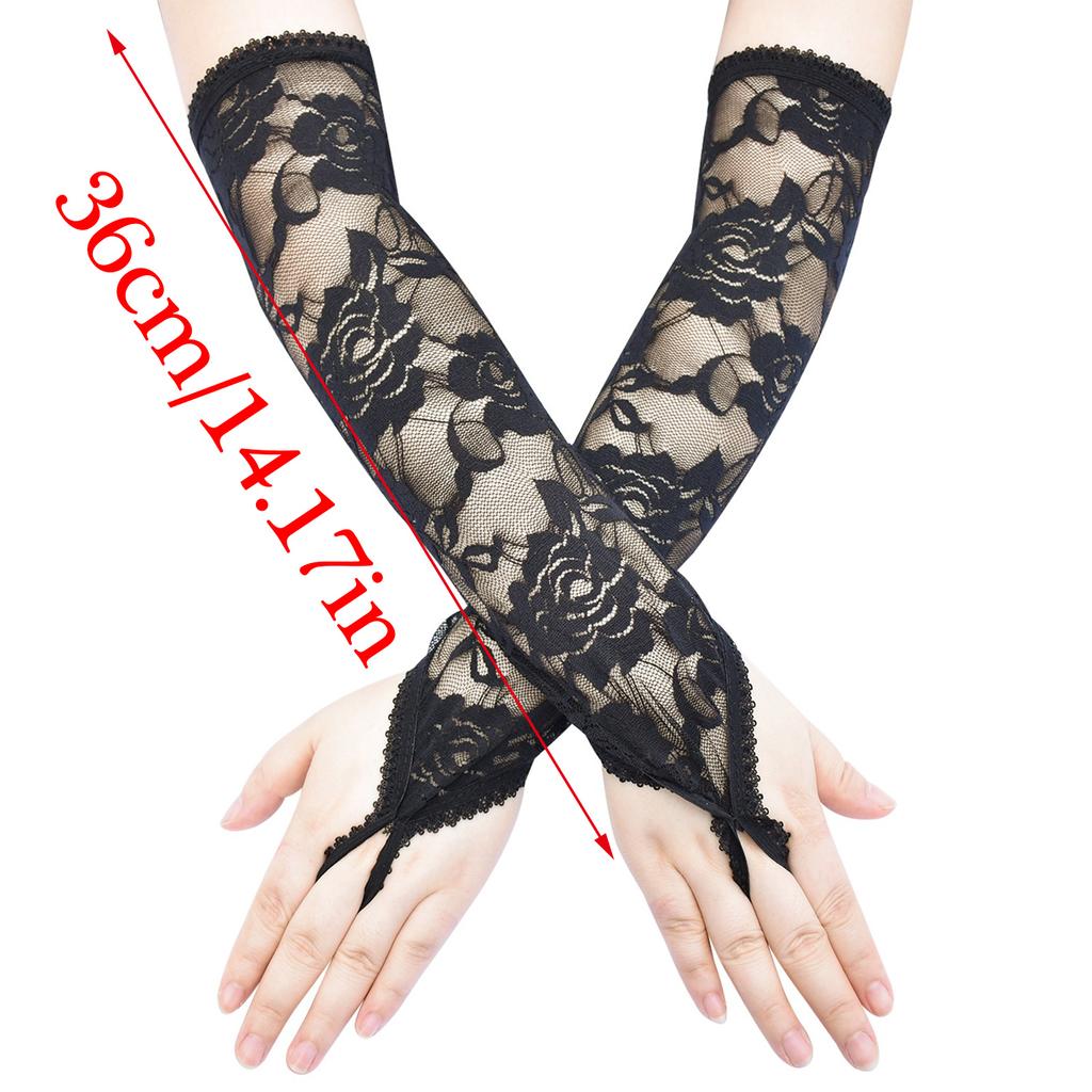 Elegant Lace Fingerless Rose Flower Gloves for Women Vintage Long Gloves for Parties and Evening Event Cosplay Props