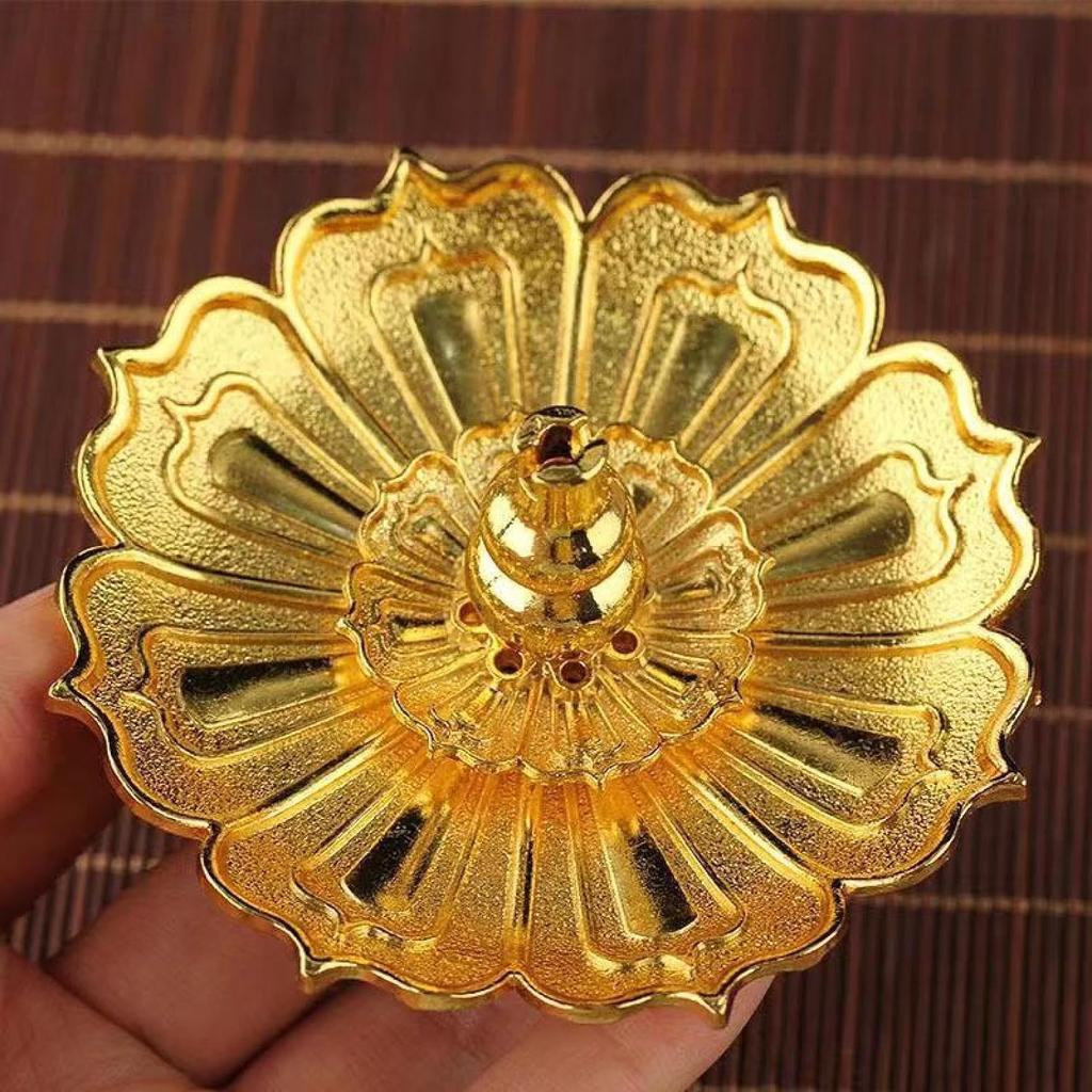 Incense Burner-Brass Lotus Stick Incense Holder,Detachable Incense Ash Catcher