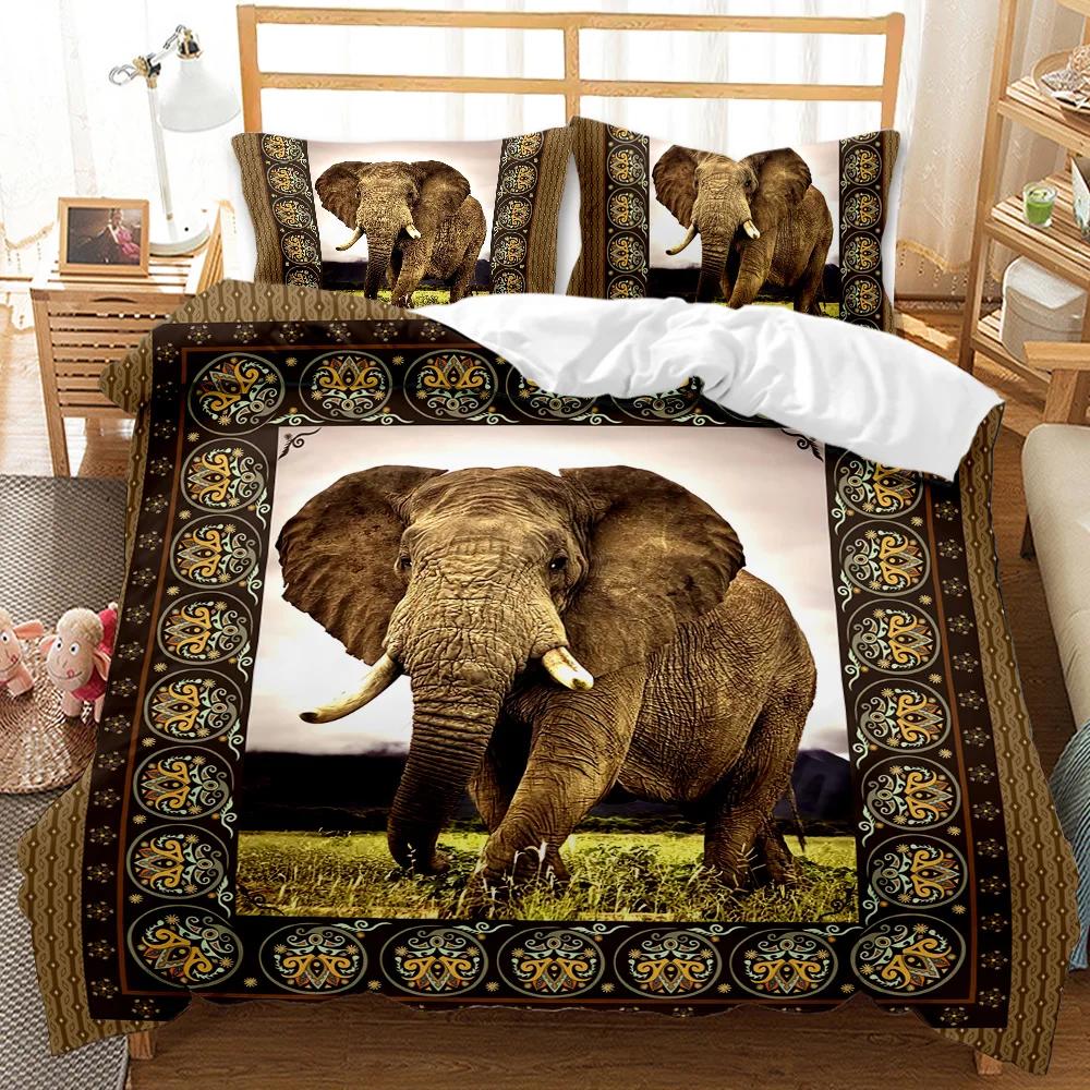 Elephant Duvet Cover Set African Wildlife Animal Personalized Design Twin Comforter Cover Rainbow Elephant Polyester Qulit Cover