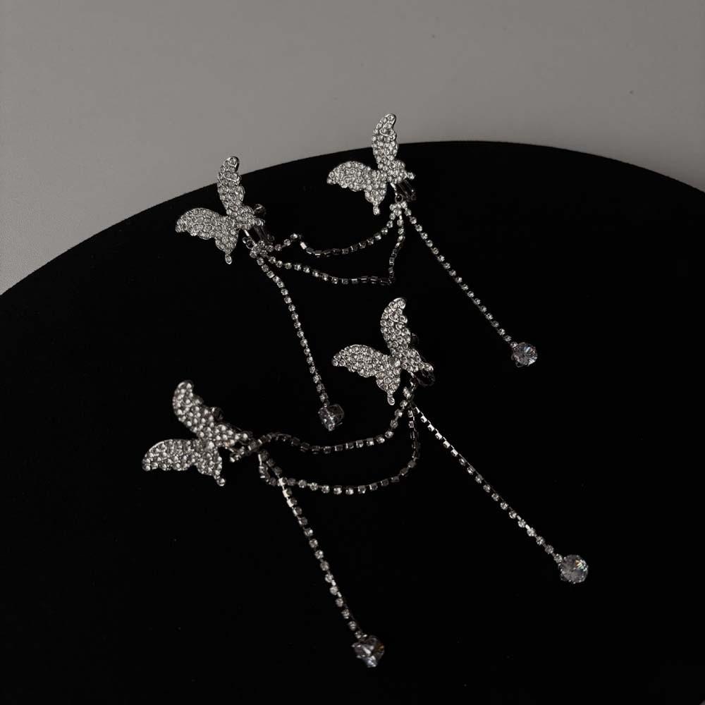 1 pair Luxury Rhinestone Butterfly Earrings Zinc Zinc Alloy Shiny Temperament Eardrops  Bride