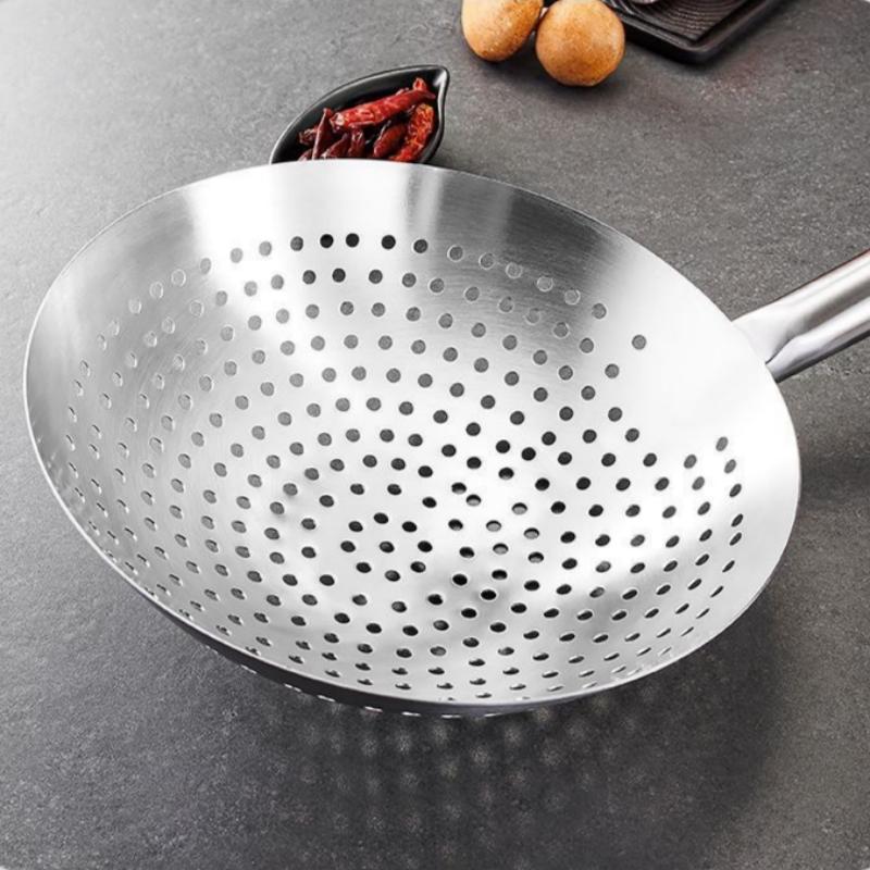 Cooking Made Easy with Stainless Steel Skimmer Spoon Mesh Design for Noodle Dumpling Straining Long Handle
