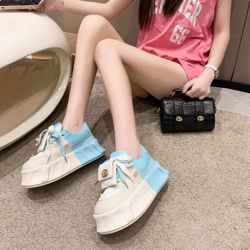 Fashion Kawaii Luxury Women's Shoes 5CM New Lightweight Fashion Versatile Casual Little Shoes Women's Matsutake Thick Sole Sports Shoes
