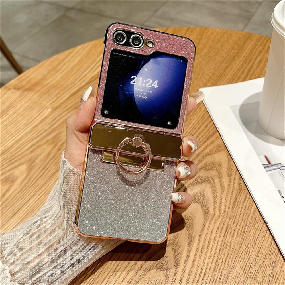 For Samsung ZFlip5 Luxury Glitter Bracket Gradient Case for Samsung Galaxy Z Flip 6 5 4 3 Flip4 Diamond Ring Holder Stand Cover