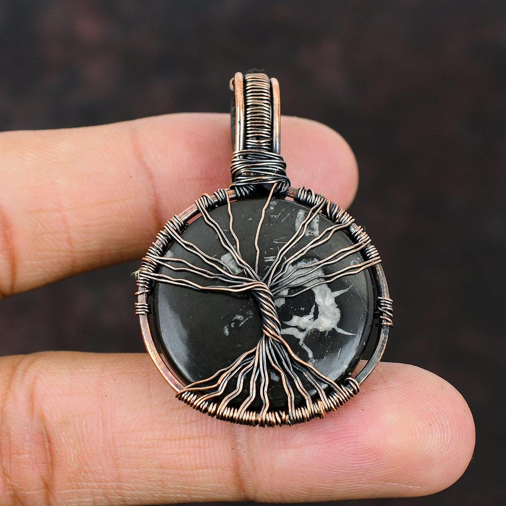 Tree Of Life Moroccan Mud Crack Fossil Pendant Copper Wire Wrapped Pendant Gemstone Handmade Pendant Gift Moroccan Mud Crack Fossil Jewelry