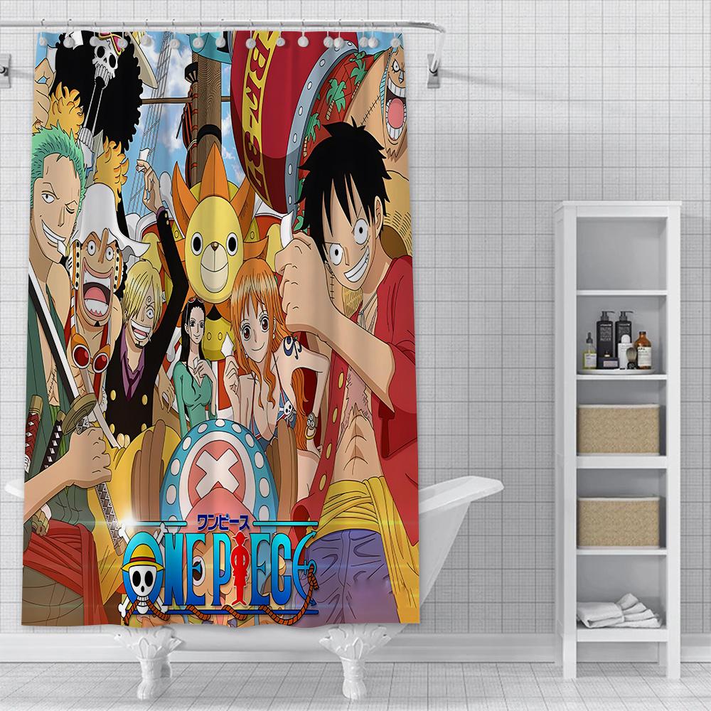 Hot P-PieceS Japan Anime One Shower Curtain Waterproof Polyester Fabric Paint Bath Curtain Home Bathroom Decor Curtain With Hook