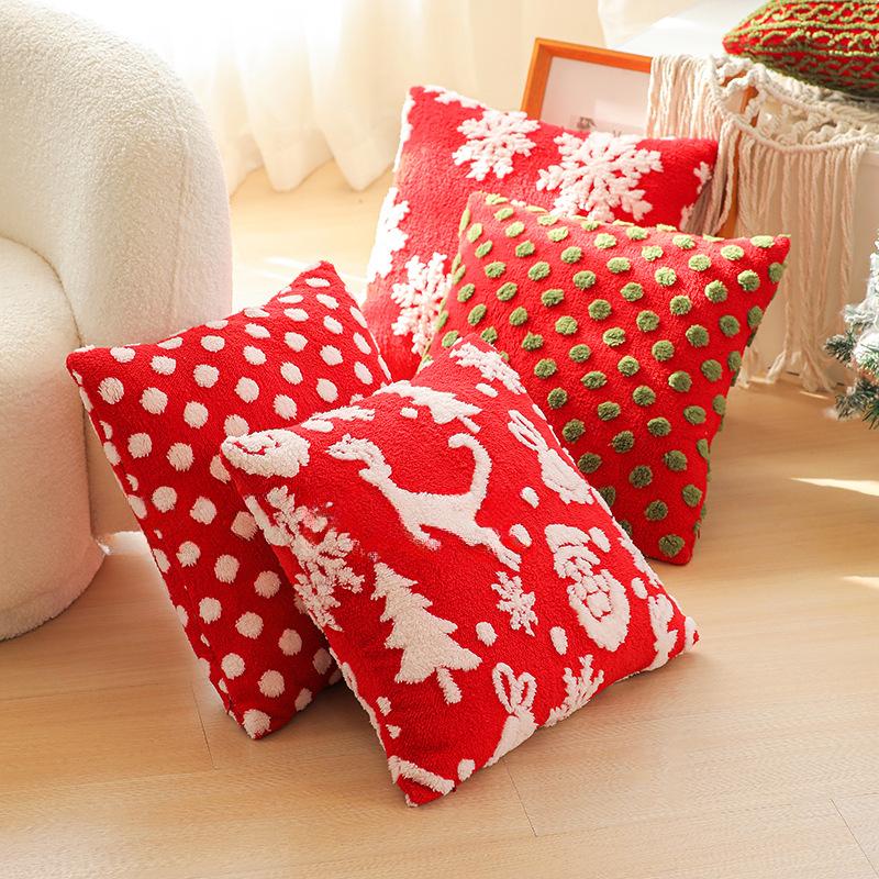 45X45Cm Christmas Red Throw Pillow Cover Snowflake Plush Cushion Cover Christmas Party Decor Home Decorative Pillowcase