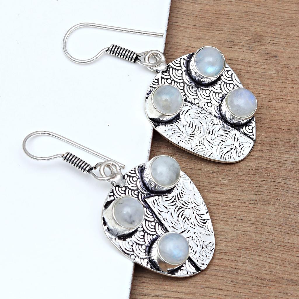 925 Silver Moonstone Earrings Sterling Jewelry Rainbow Earring Natural Gemstone