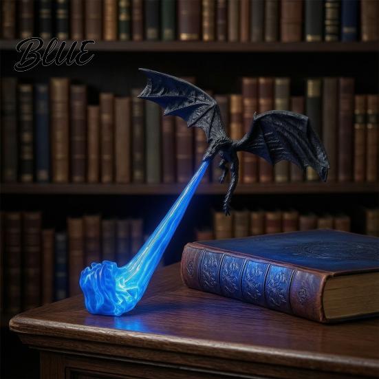 Unique Bookshelf Ornaments Dragon Nook Light 3D Printed Fire-Breathing Fantasy Shelf Decor with Flame Flying Desk Figurine Base Figurine Halloween