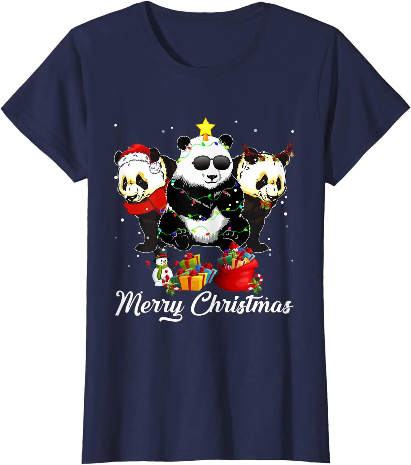 

Funny Christmas Lights Reindeers Bear Christmas Panda TShirt 100 Cotton ONeck Short Sleeve Casual Mens Tshirt Size S3XL 4XL