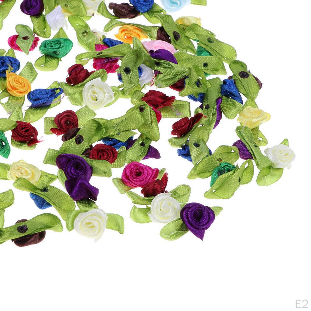 100pcs/Lots Roses Ribbon Flowers Crafts Wedding Party Decor Sewing Embellishments –Multicolor