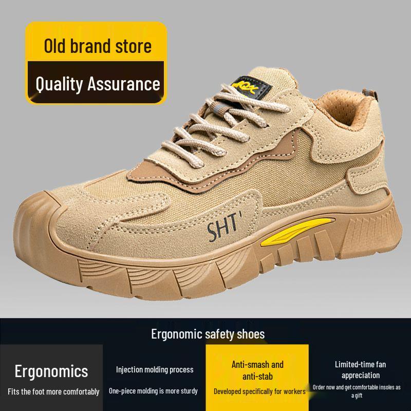 Men's Anti-Smash Steel Toe Work Shoes – Lightweight, Breathable, Puncture-Resistant, Anti-Slip, and Comfortable Construction Site Safety Footwear.