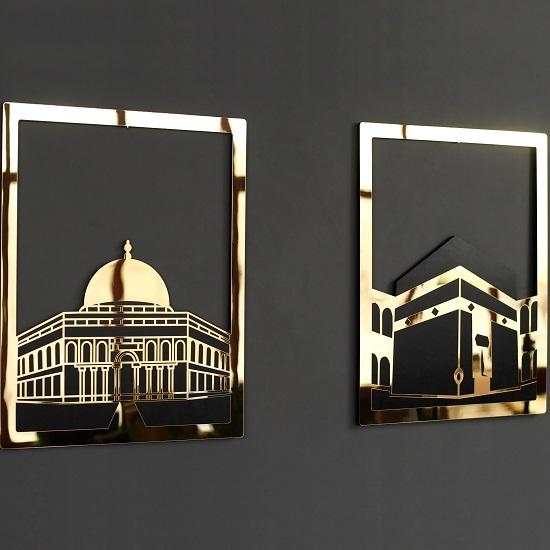 Masjid Set  Al Aqsa, Masjid Al Haram Masjid Nabawi Wooden Acrylic Kaaba Wall Decor