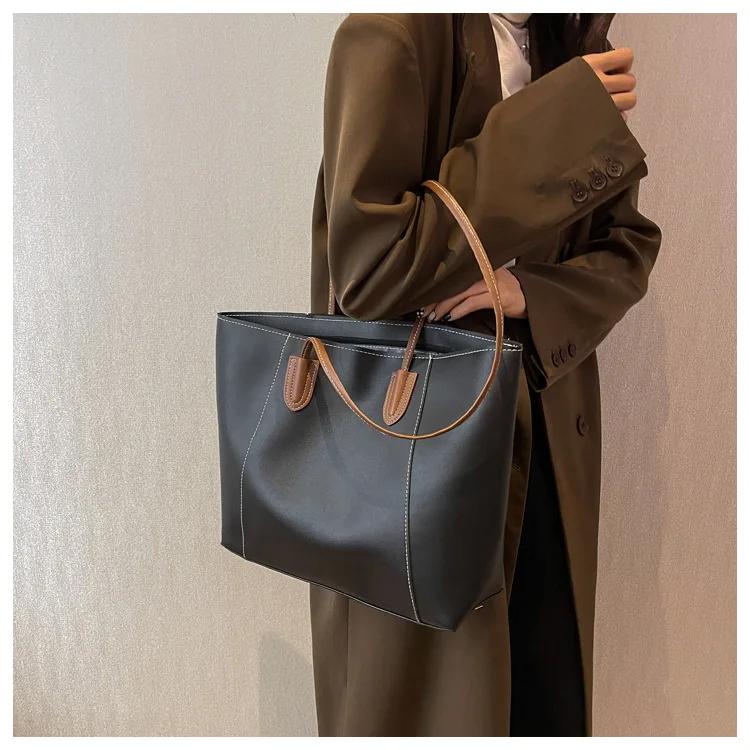 Hot Selling Light Luxury Sewing Thread Pu Zipper Women's Handbag New Fashionable Women's Commuting Shoulder Bag Tote Bag