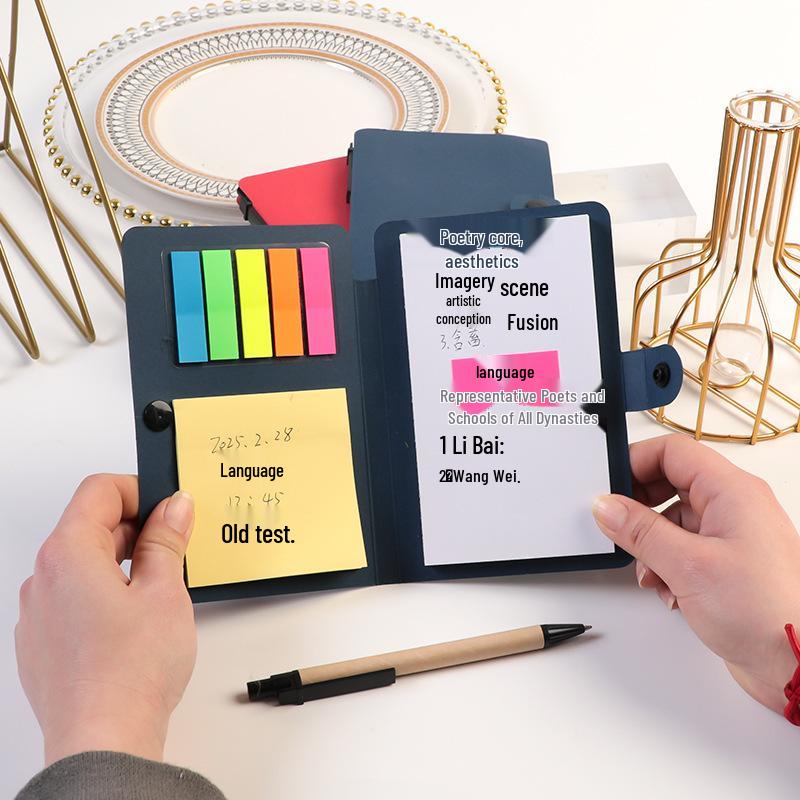Button-Style Kraft Paper Sticky Note Pad with Pen Holder and Logo Print