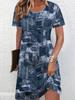 Women's Summer Short-Sleeve Minimalist Color-Blocked Dress—Loose-Fitting Breathable Fashionable Casual Beach Dress