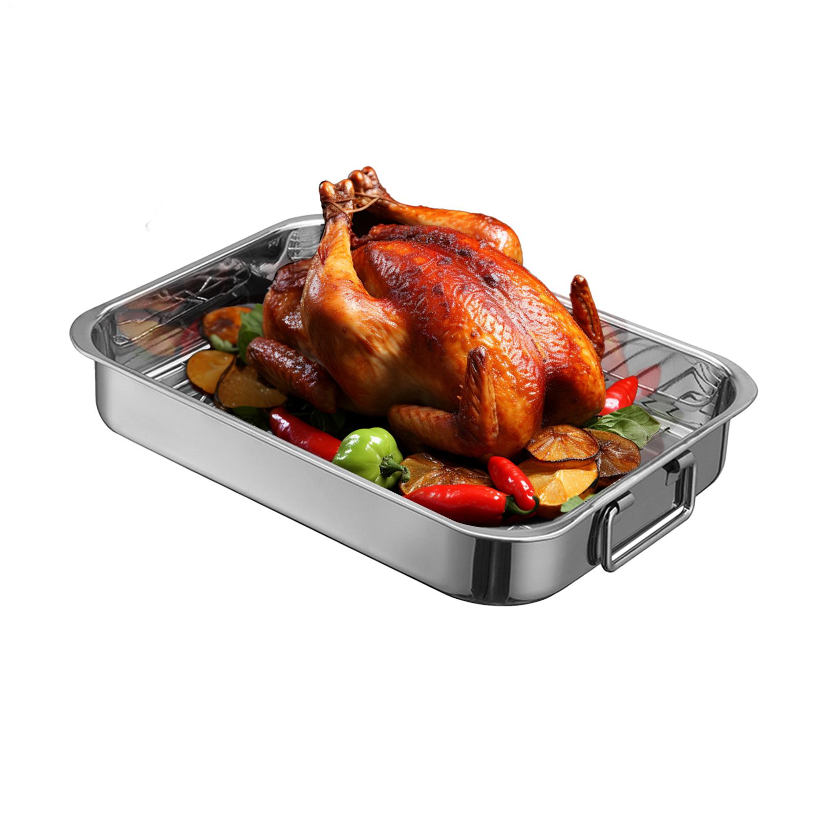Stainless Steel Square Baking Tray Roasting Pan Rack Ovens Cooking Utensils Chicken Roasting Tin For Vegetables Meat CN
