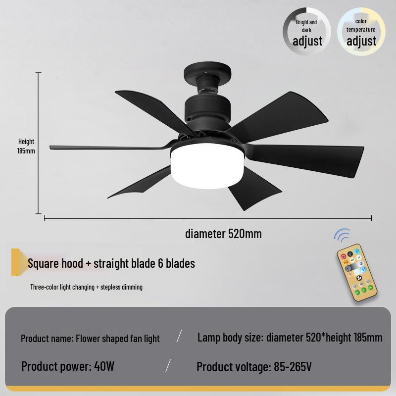 Six-Leaf Flower Pattern Ceiling Fan Light with Removable Blades, E27 Base, Ideal for Bedroom & Living Room.